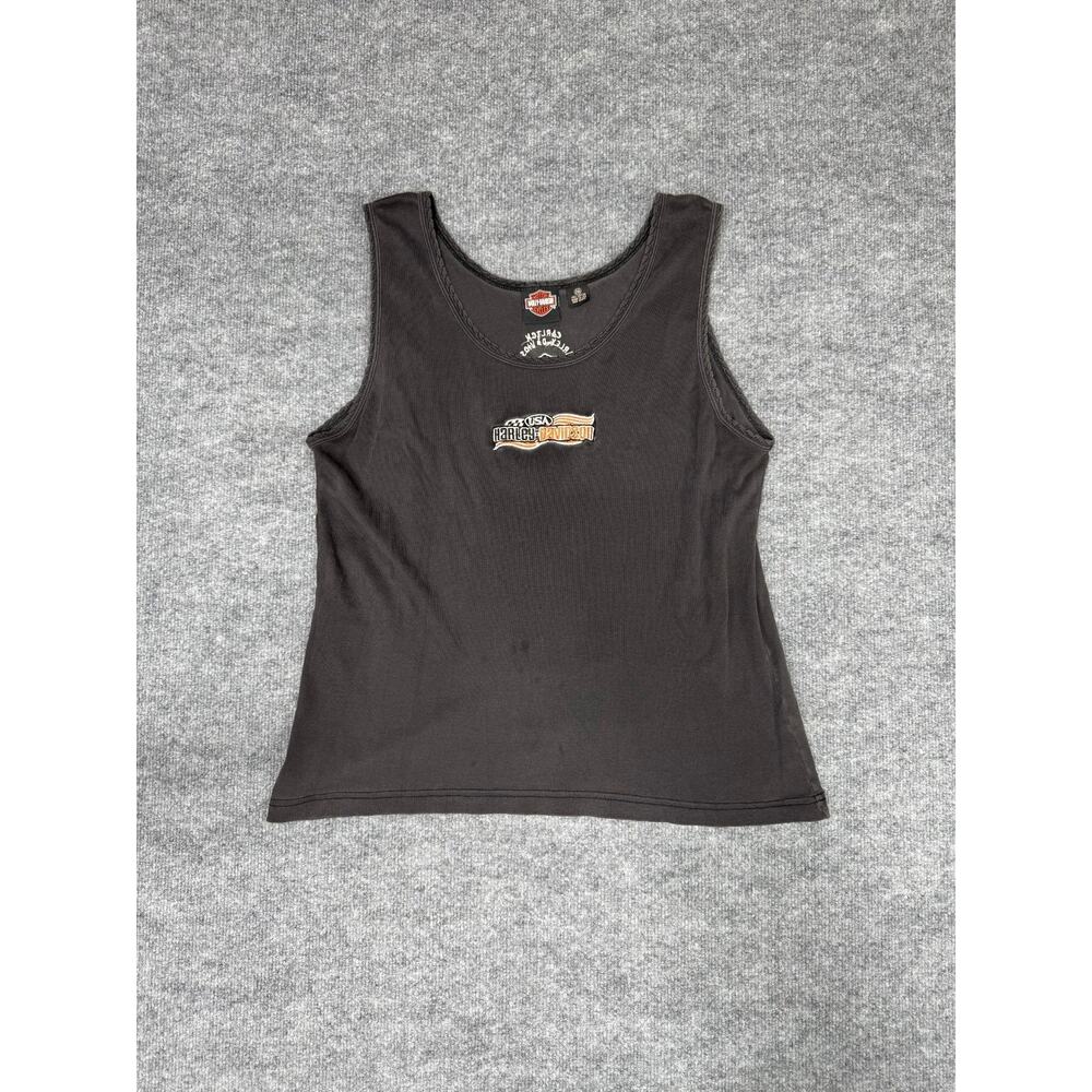 Vtg Harley-Davidson USA Tank Top 2XL Black Sleeveless Shirt‎ Carlton Mantua Ohio